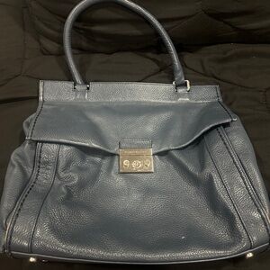 Beautiful Italian Plinio Vison top handle bag. Navy Blue soft butter leather.